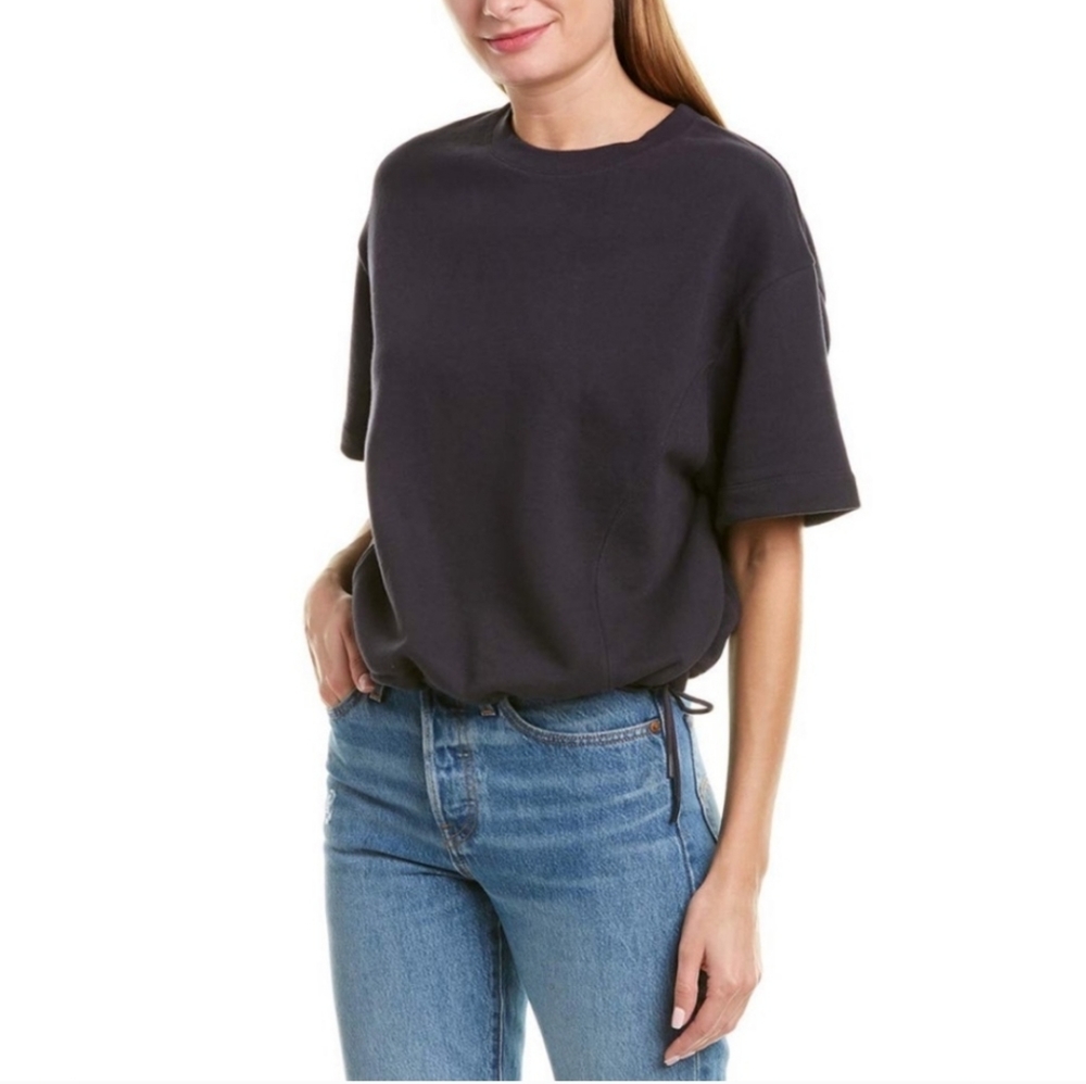 VINCE Drawcord Drop Shoulder Round Neck Boxy Top Blue Size S Small